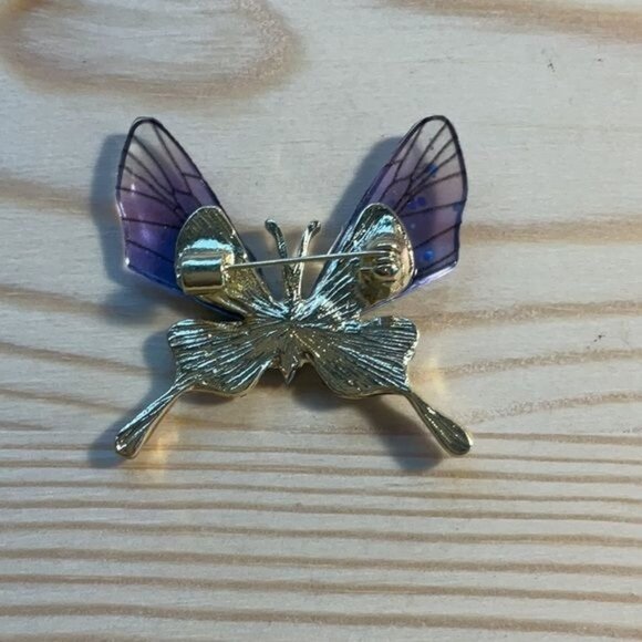 Purple Butterfly Rhinestone & Glitter Brooch Pin - Picture 2 of 4